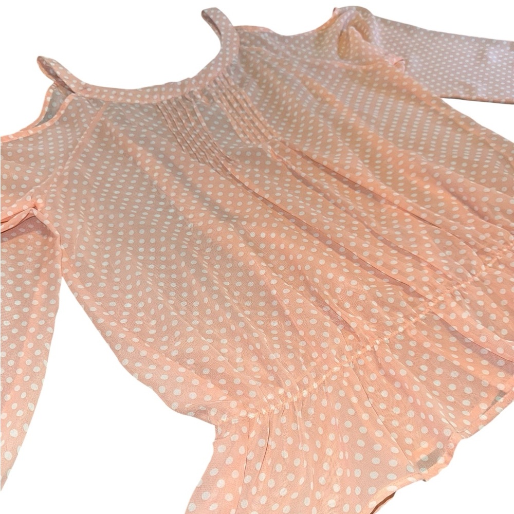 NWT NY&C Cold Shoulder Polka Dot Blouse | XL | Peach & White | MSRP $49.95
